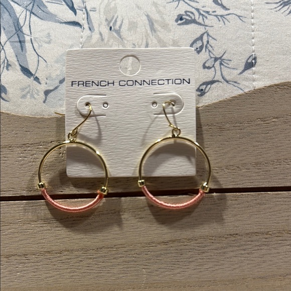 French Connection Gold and Pink Accent Earrings - Picture 1 of 1